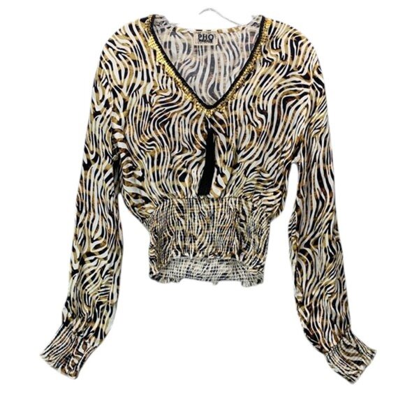 Pho Firenze Zebra Pattern Blouse Women’s Lightweight Long Sleeve Boho Top Size S - Picture 1 of 14